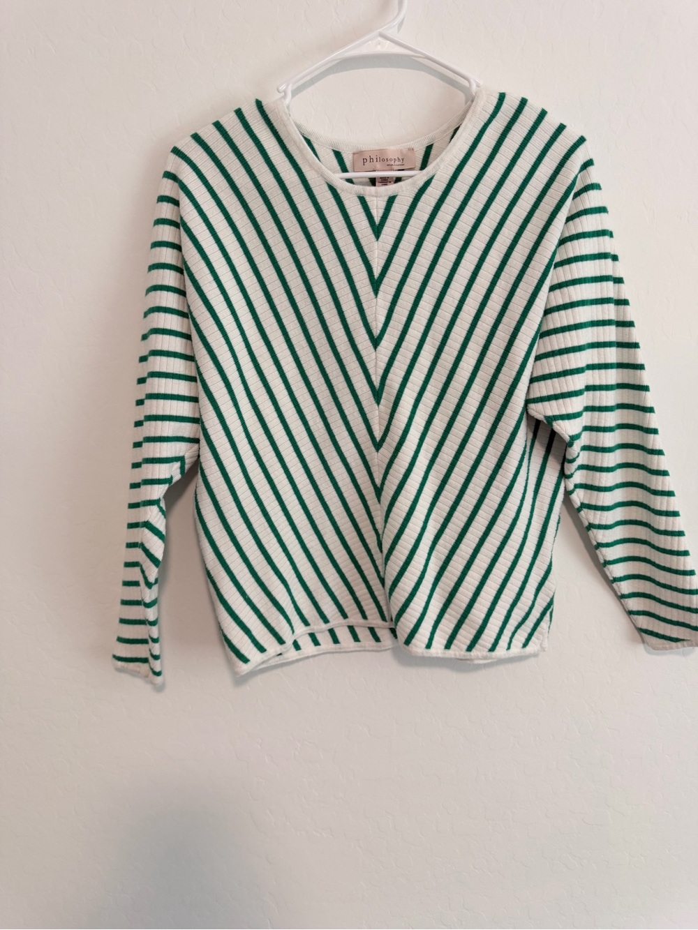 Philosophy Cream and Green Striped Crew Neck Sweater